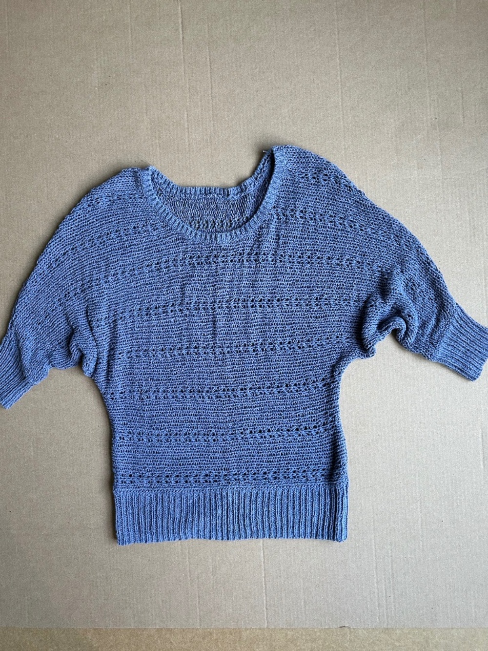 American Eagle Periwinkle Open Knit Dolman Short Sleeve Sweater